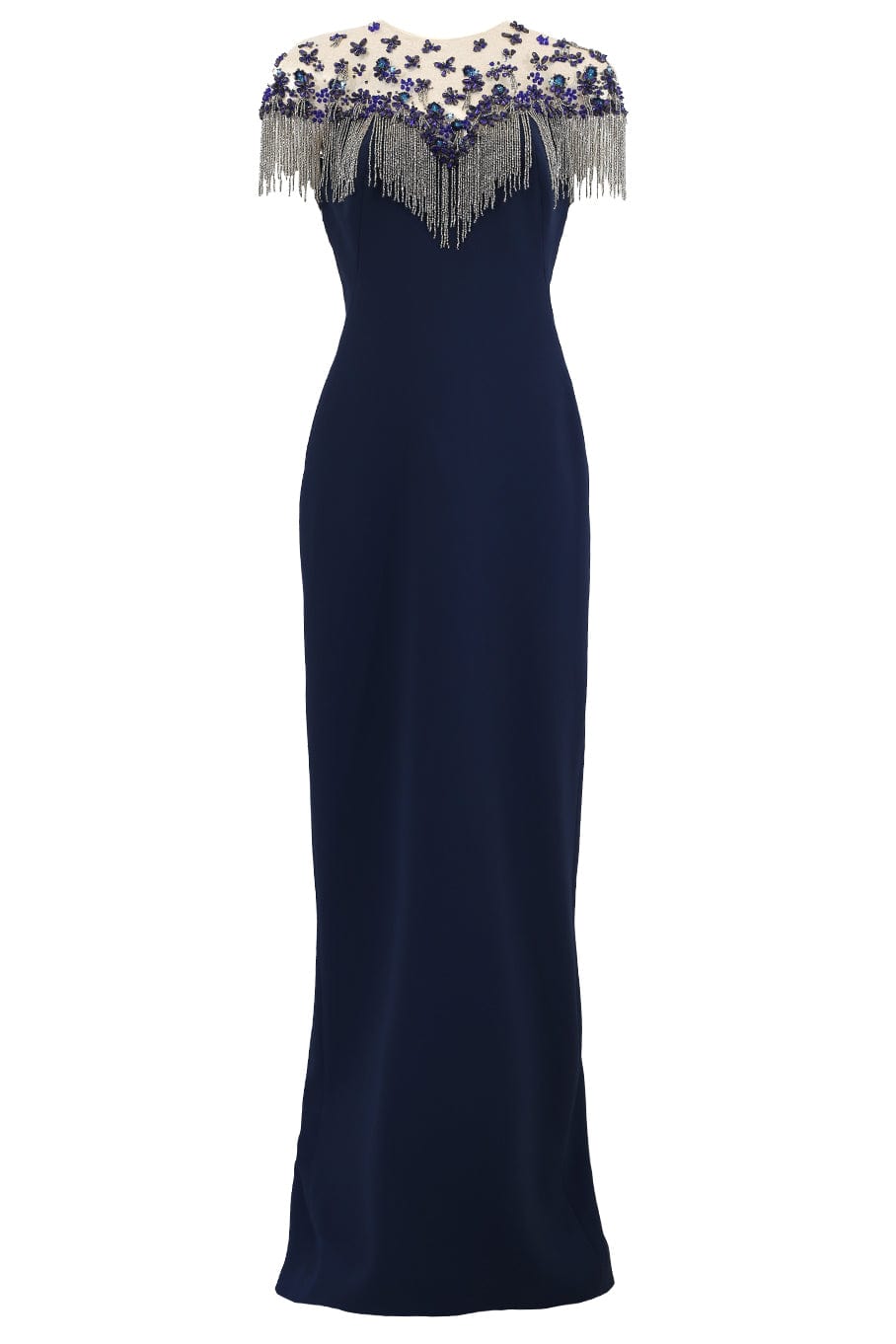 PAMELLA ROLAND-Embroidery Gown With Beaded Fringe-