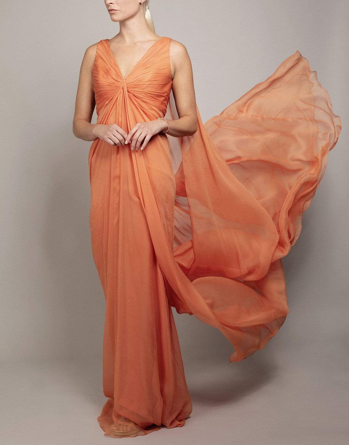 PAMELLA ROLAND-Full Drape Chiffon Gown-ORANGE