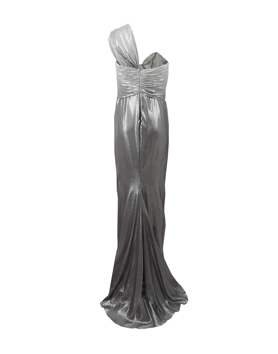 PAMELLA ROLAND-One Shoulder Sweetheart Lame Gown-SILVER