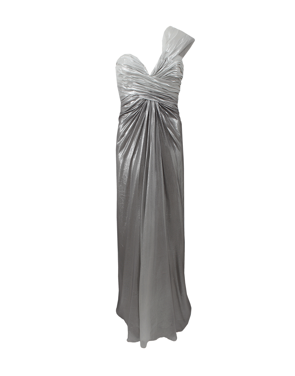 PAMELLA ROLAND-One Shoulder Sweetheart Lame Gown-SILVER