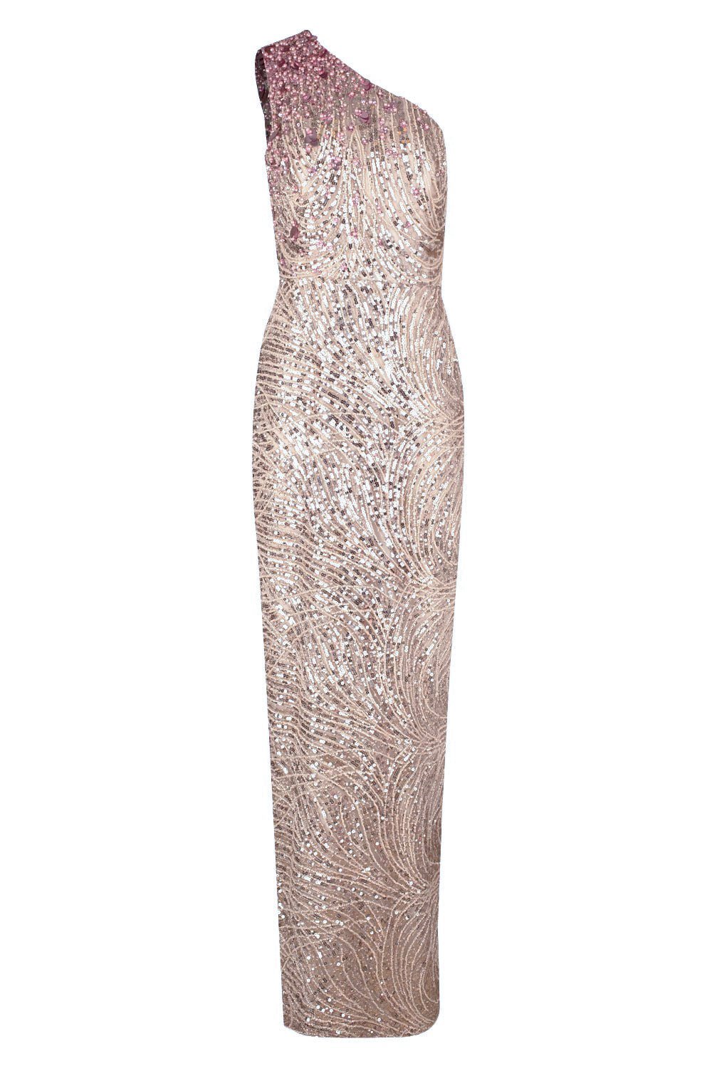 PAMELLA ROLAND-One Shoulder Gown - Taupe-