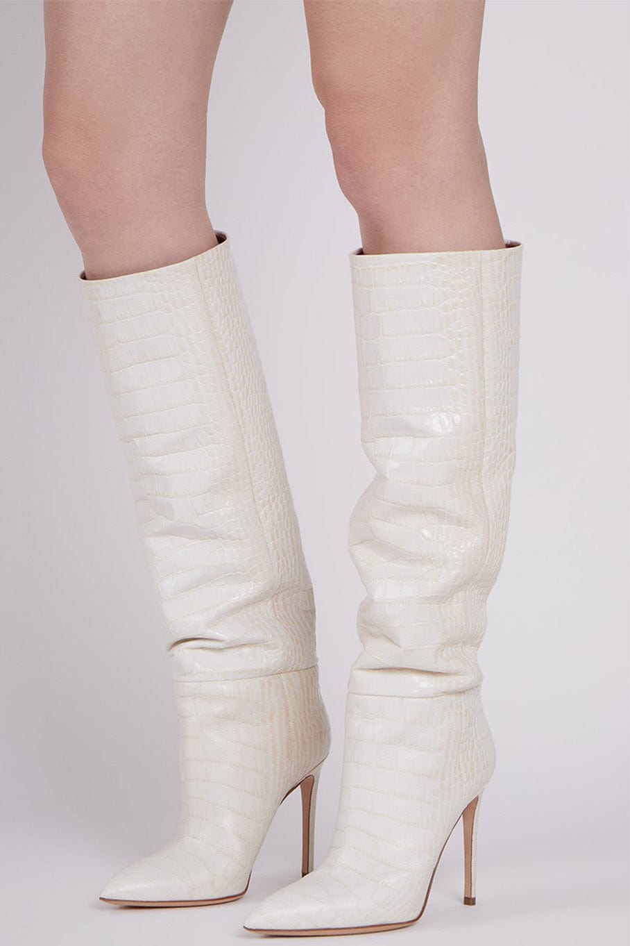 PARIS TEXAS-Stiletto Boot Heel – Bone-