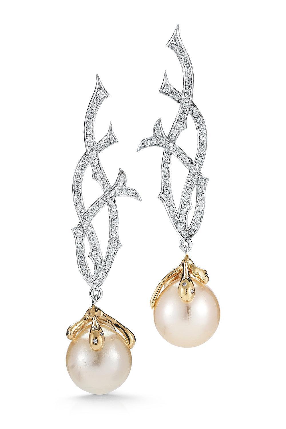 Eleven Pearl Diamond Briar Earrings-WHITE GOLD-JEWELRYFINE JEWELEARRING-PARULINA