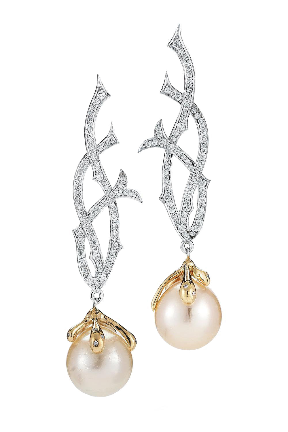 Eleven Pearl Diamond Briar Earrings-WHITE GOLD-JEWELRYFINE JEWELEARRING-PARULINA