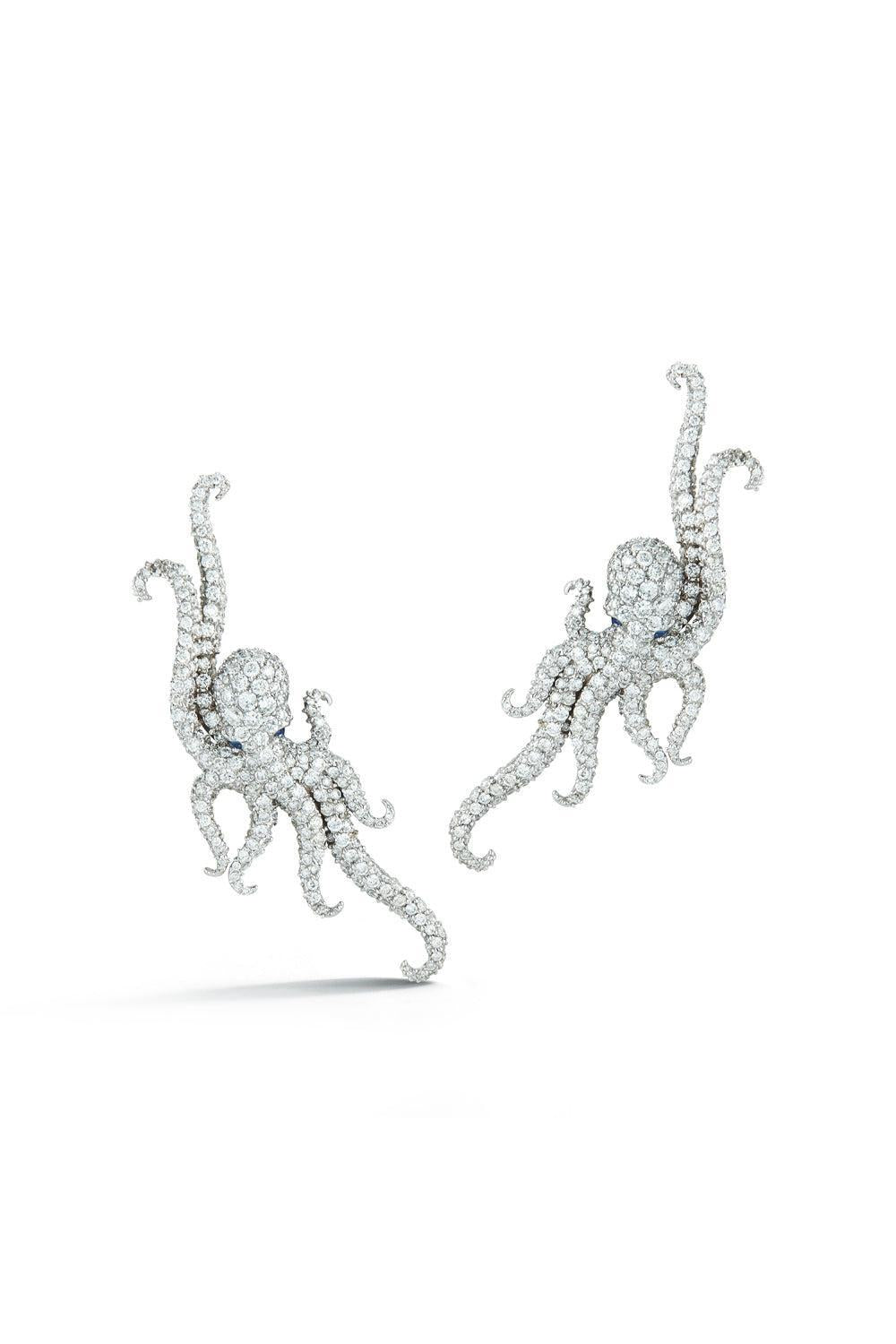 Hanging Diamond Octopus Ear Climbers-WHYGOLD-JEWELRYFINE JEWELEARRING-PARULINA