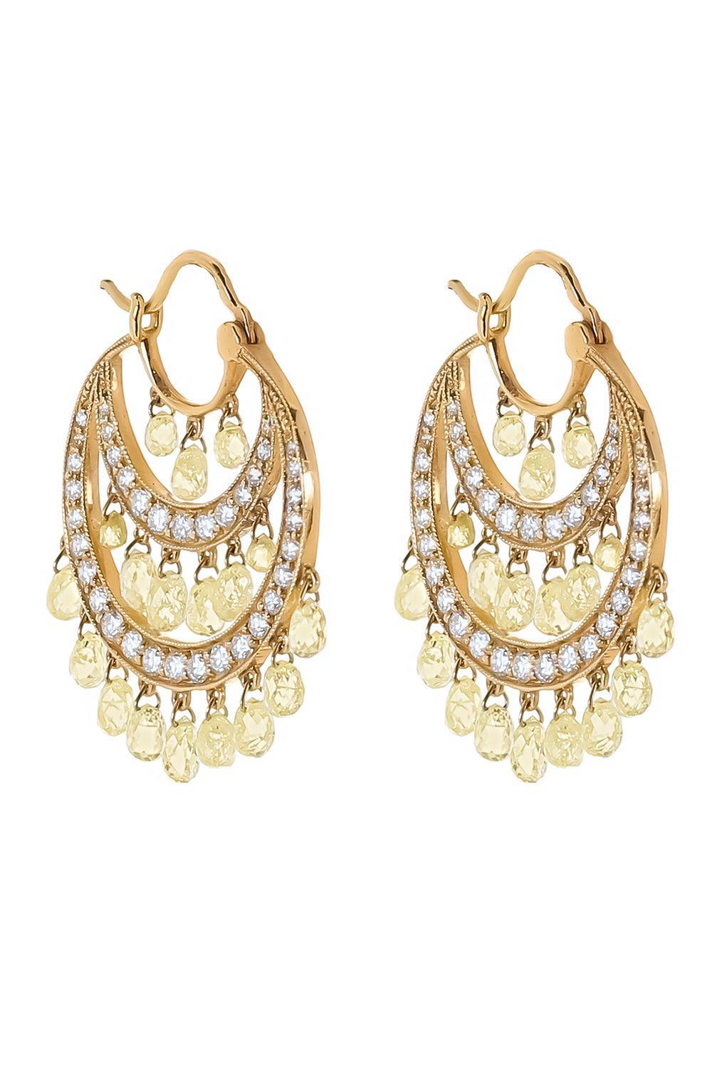 Diamond Briolette Round Tier Earrings-YELLOW GOLD-JEWELRYFINE JEWELEARRING-PARULINA