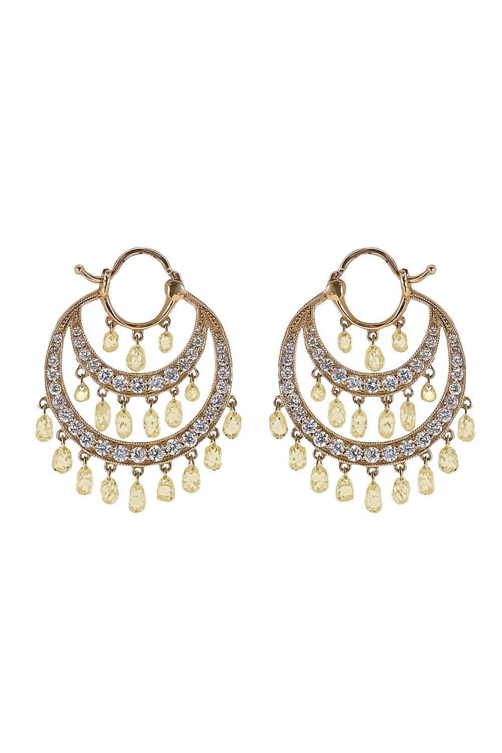 Diamond Briolette Round Tier Earrings-YELLOW GOLD-JEWELRYFINE JEWELEARRING-PARULINA