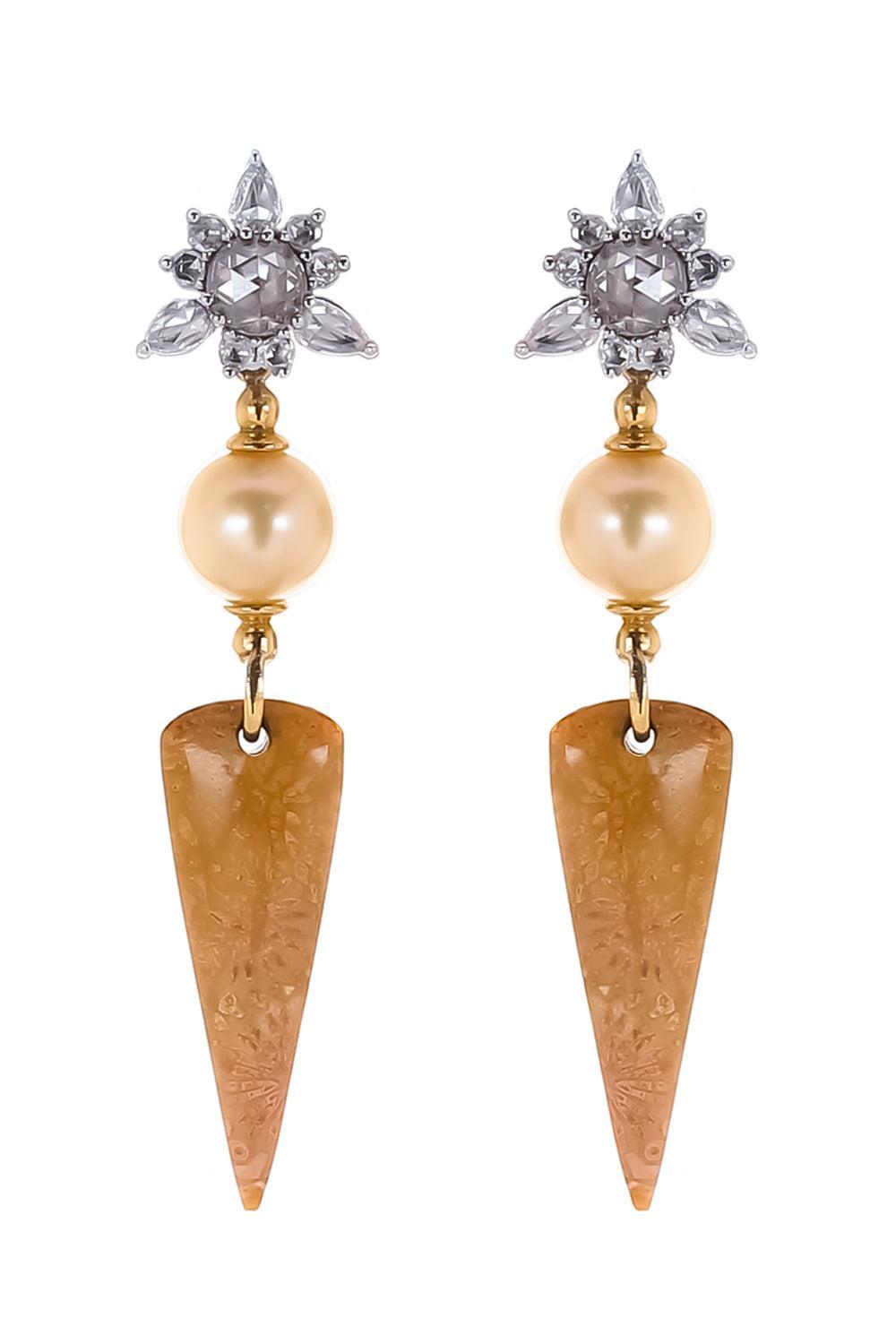 Diamond Pearl Detachable Earrings-YELLOW GOLD-JEWELRYFINE JEWELEARRING-PARULINA