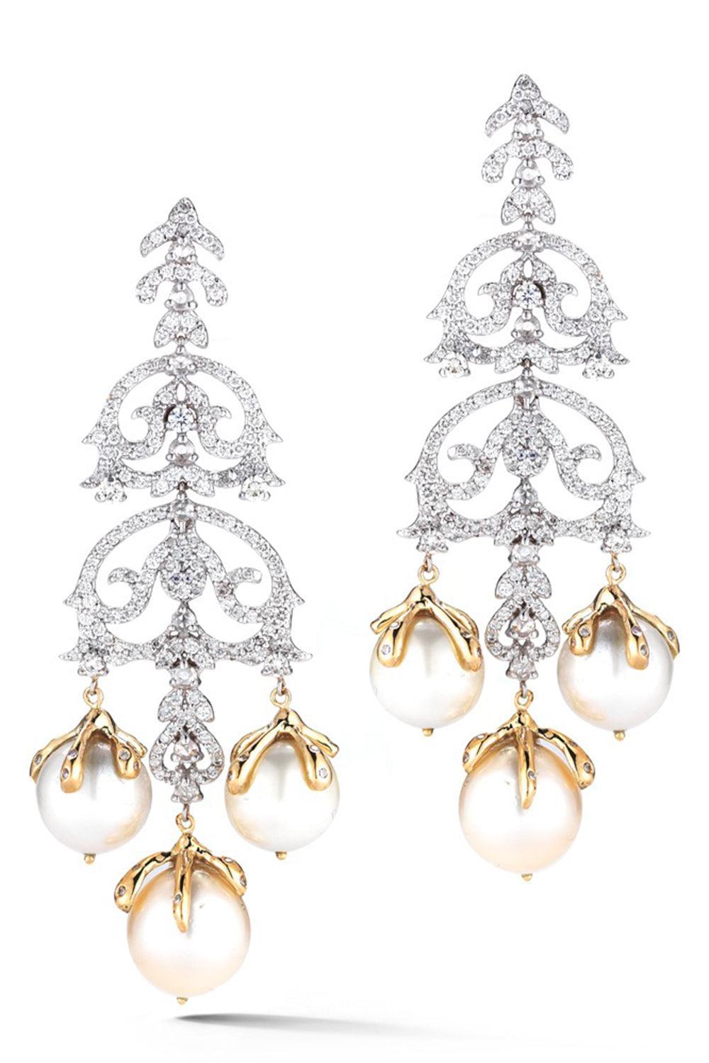 Diamond Pearl Isle Of Capri Earrings-YELLOW GOLD-JEWELRYFINE JEWELEARRING-PARULINA