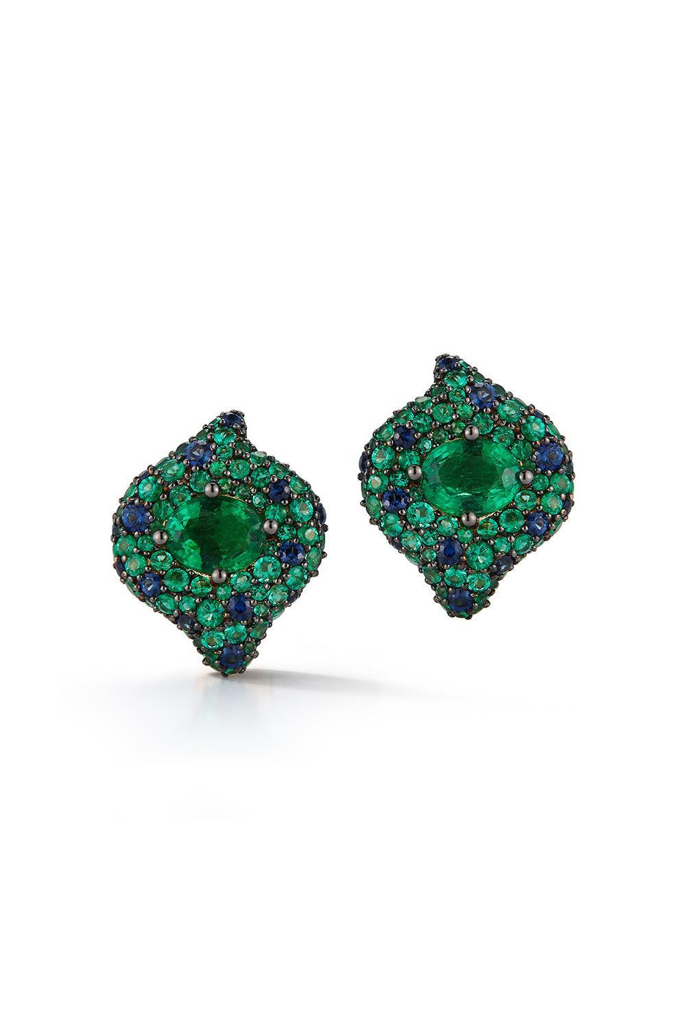 Emerald Sapphire Forest Earrings-YELLOW GOLD-JEWELRYFINE JEWELEARRING-PARULINA