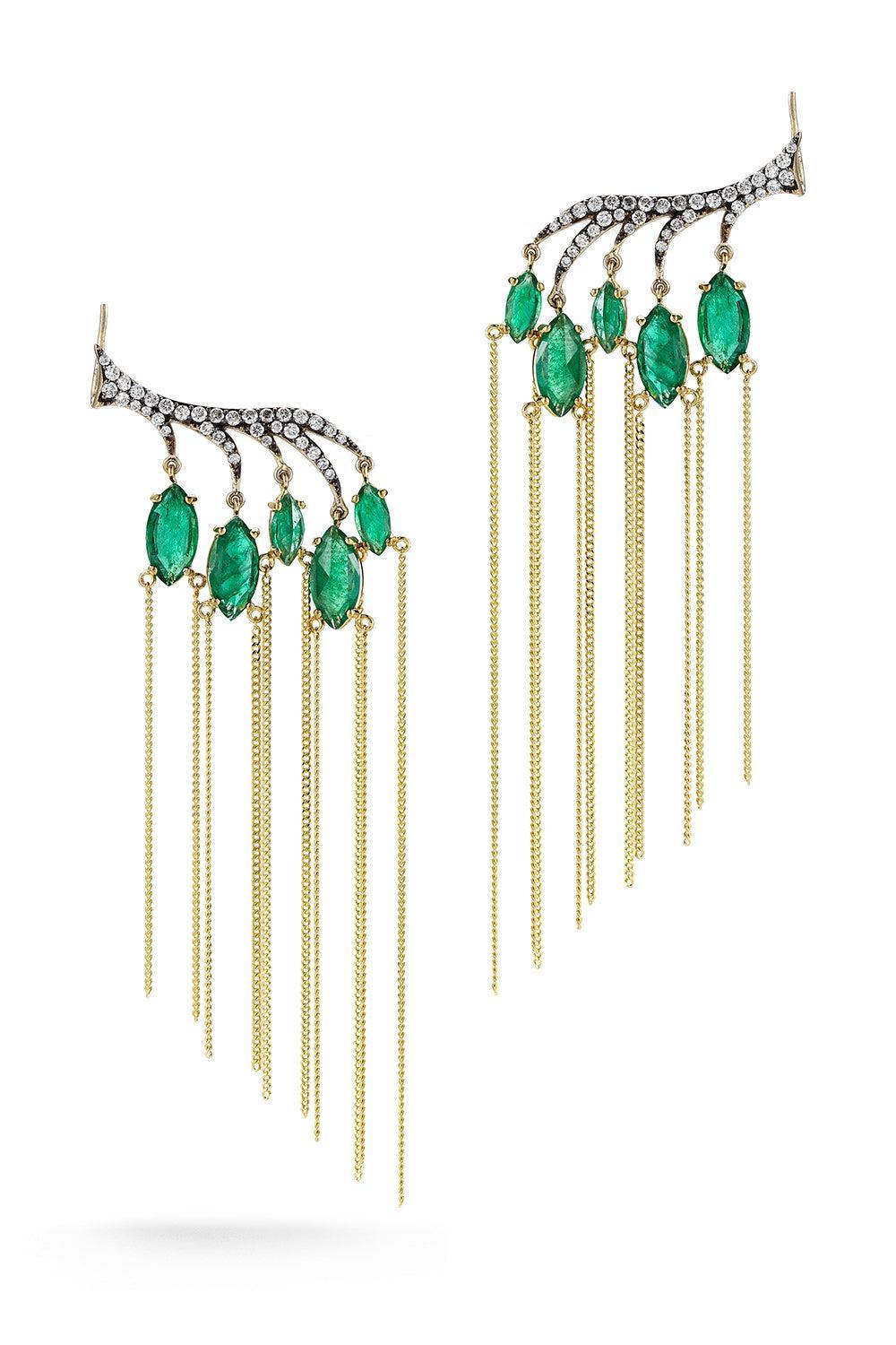 Enchanted Forest Emerald Drop Earrings-YELLOW GOLD-JEWELRYFINE JEWELEARRING-PARULINA