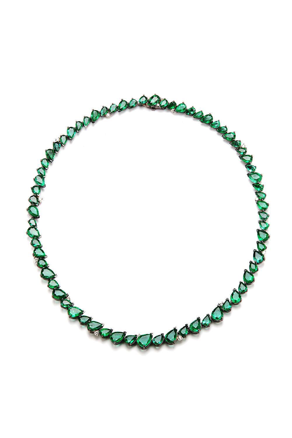 Enchanted Forest Emerald Diamond Necklace-BLACK GOLD-JEWELRYFINE JEWELNECKLACE O-PARULINA