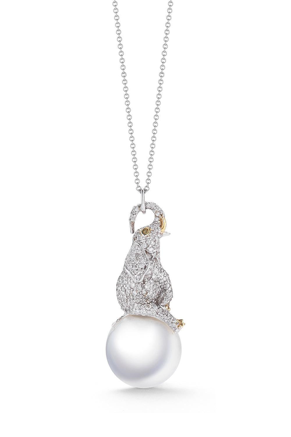 Elephant Hanging Pearl Necklace-WHITE GOLD-JEWELRYFINE JEWELNECKLACE O-PARULINA