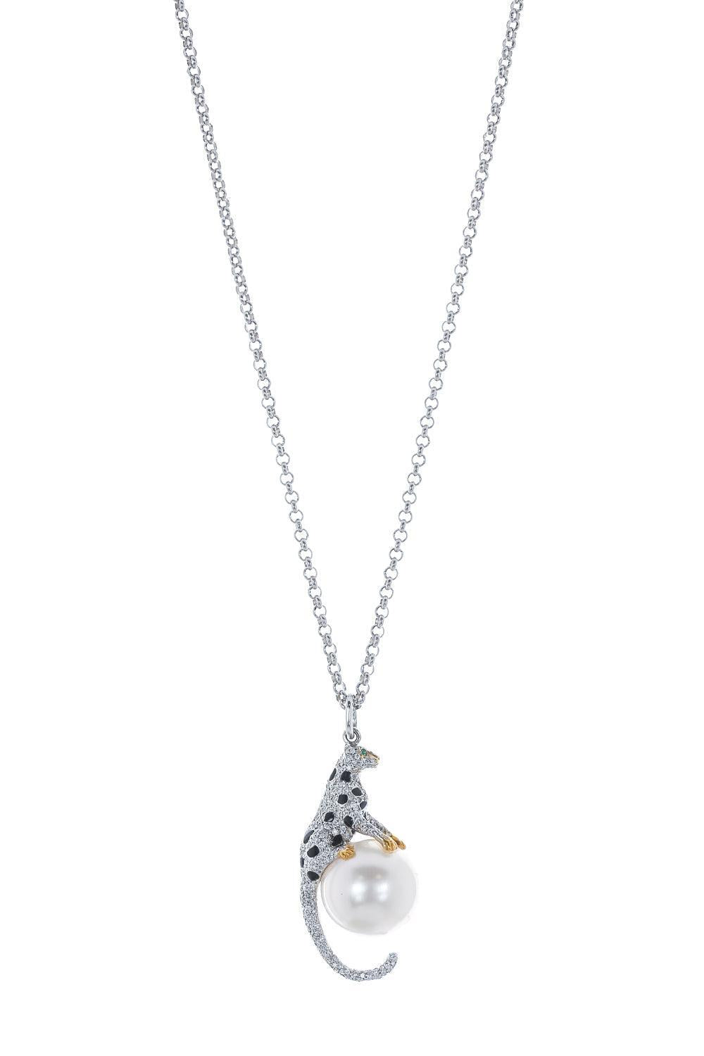 Leopard Hanging Pearl Necklace-WHITE GOLD-JEWELRYFINE JEWELNECKLACE O-PARULINA