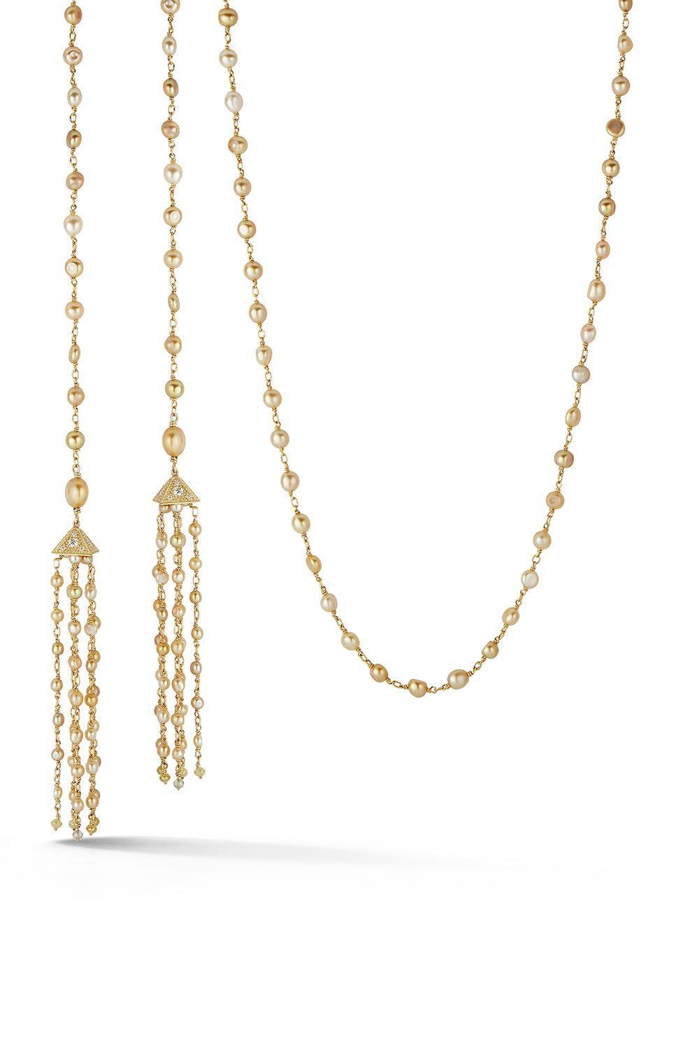 Golden Keshi Pearl Tassel Necklace-YELLOW GOLD-JEWELRYFINE JEWELNECKLACE O-PARULINA