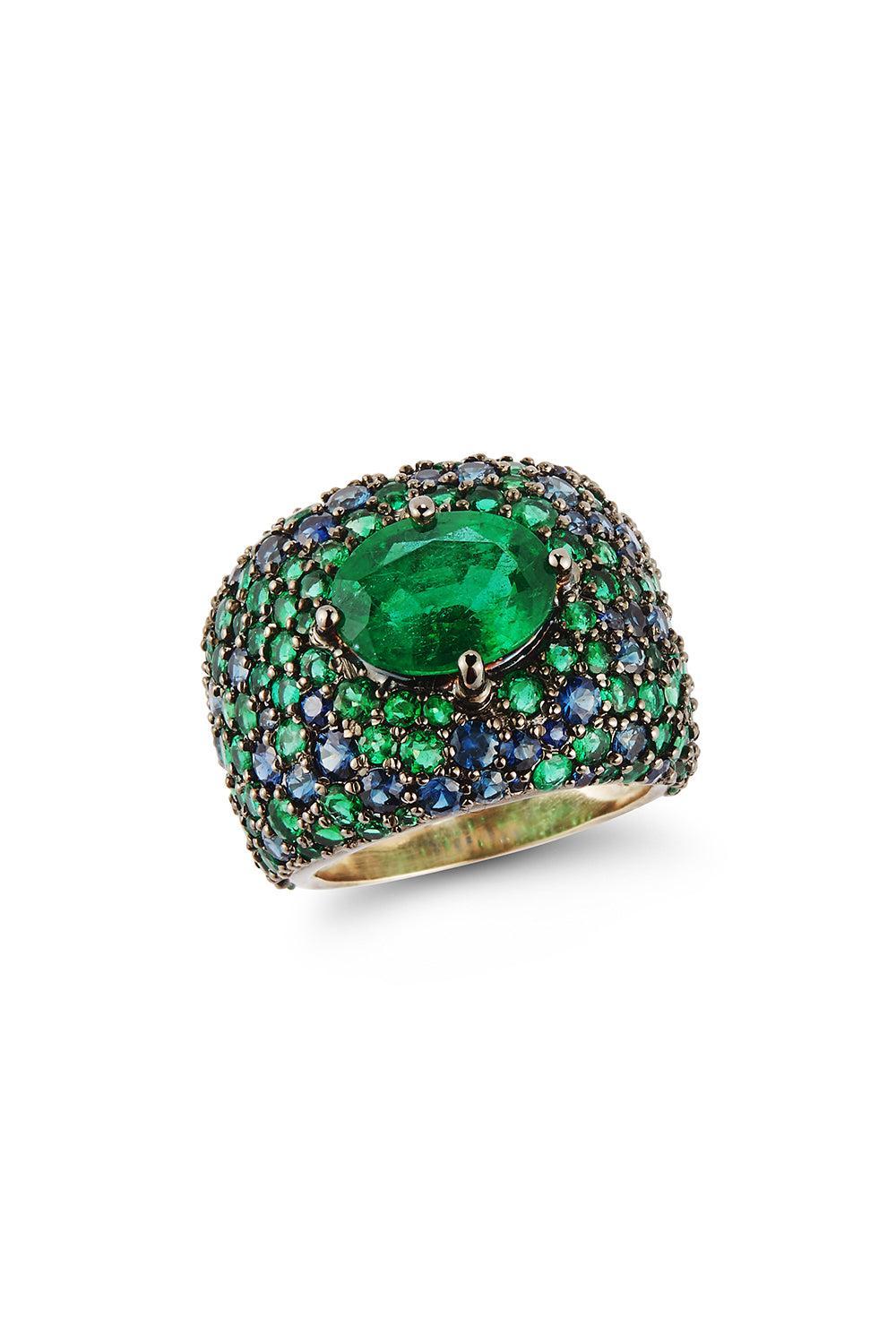 Enchanted Forest Emerald Sapphire Ring-WHITE GOLD-7-JEWELRYFINE JEWELRING-PARULINA