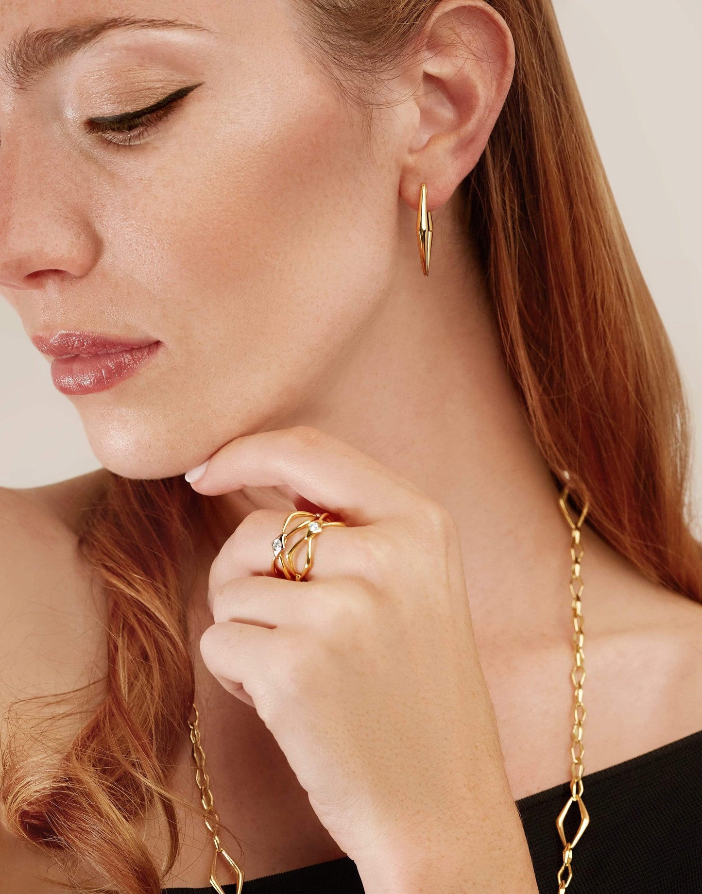 PARULINA-Fallon Mixed Metal Diamond Fallon Ring-YELLOW GOLD