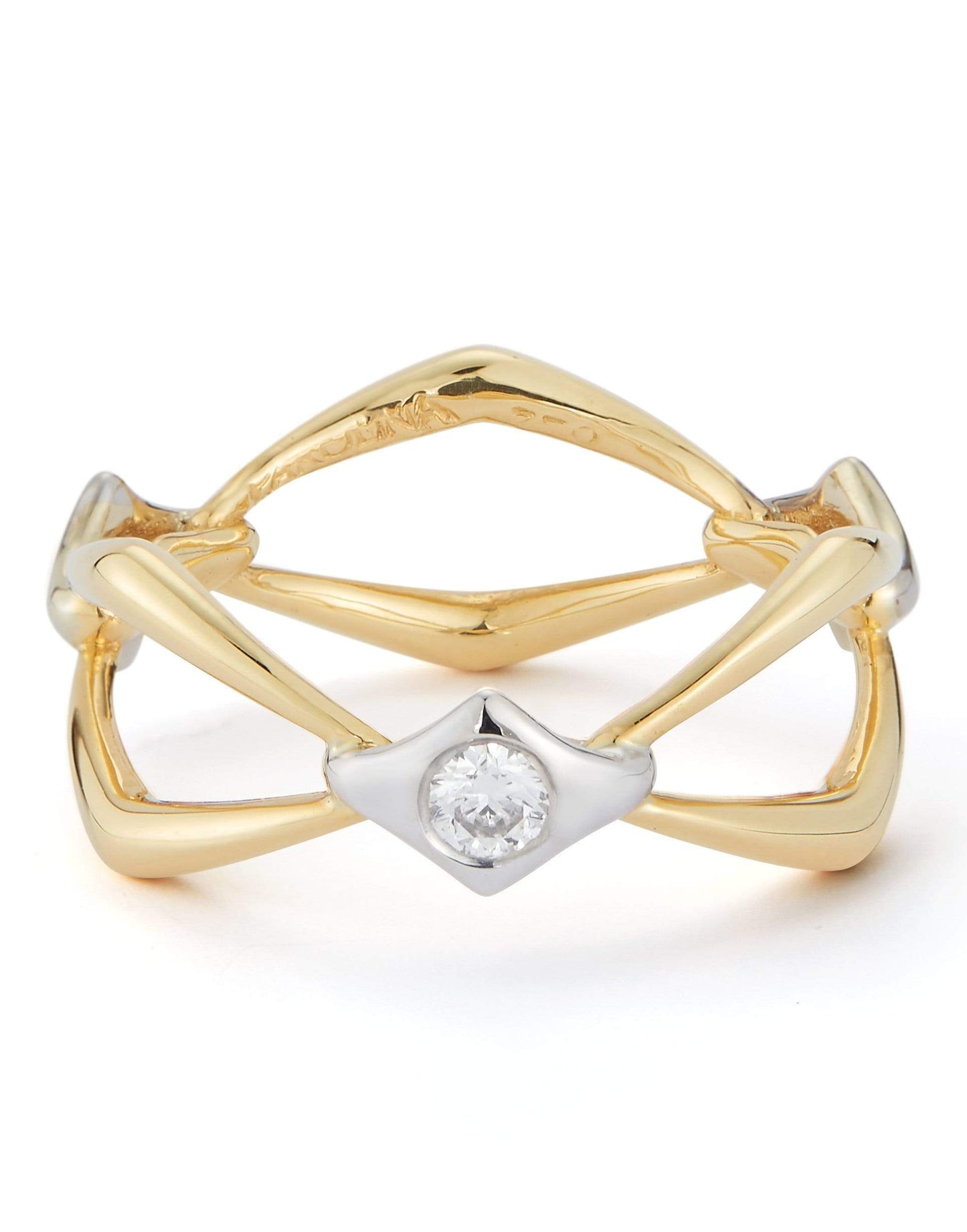 PARULINA-Fallon Mixed Metal Diamond Fallon Ring-YELLOW GOLD