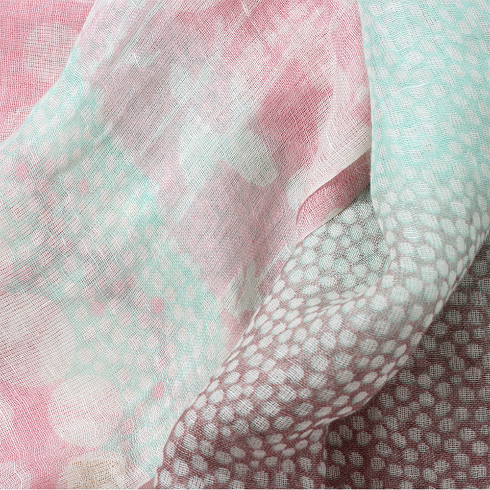 PASHMA-Flower And Dot Scarf-PINK