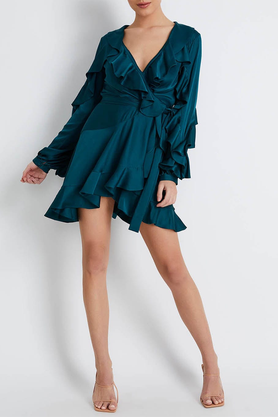 PATBO-Ruffle Sleeve Mini Wrap Dress-