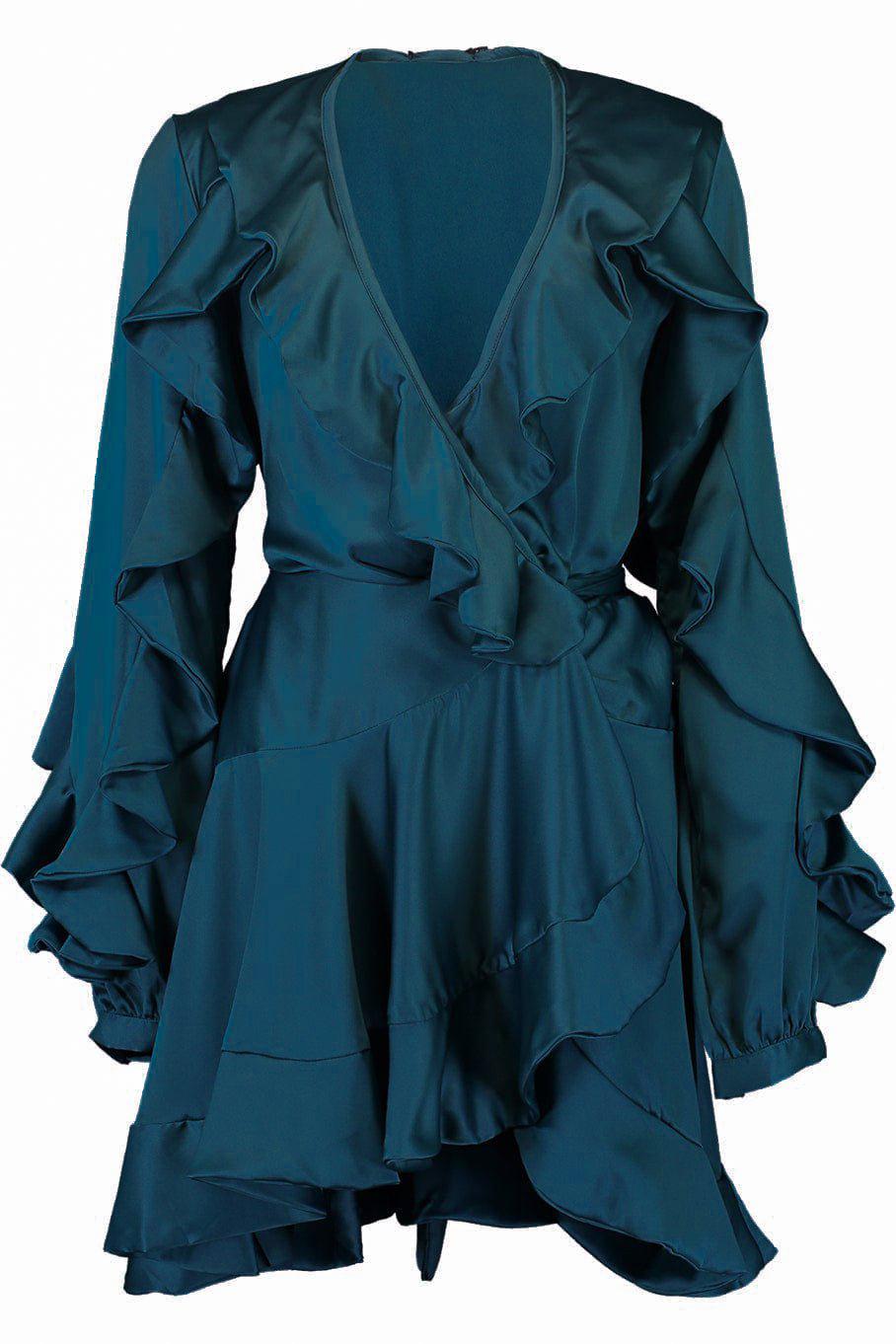 PATBO-Ruffle Sleeve Mini Wrap Dress-