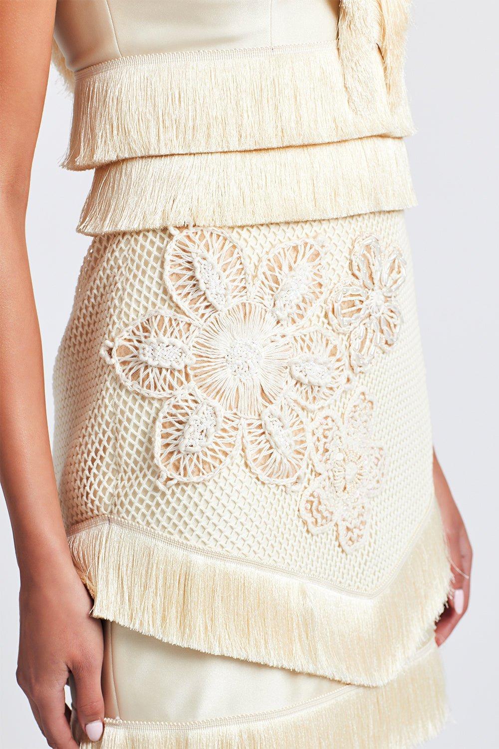 PATBO-Embroidered Fringe Mini Dress-