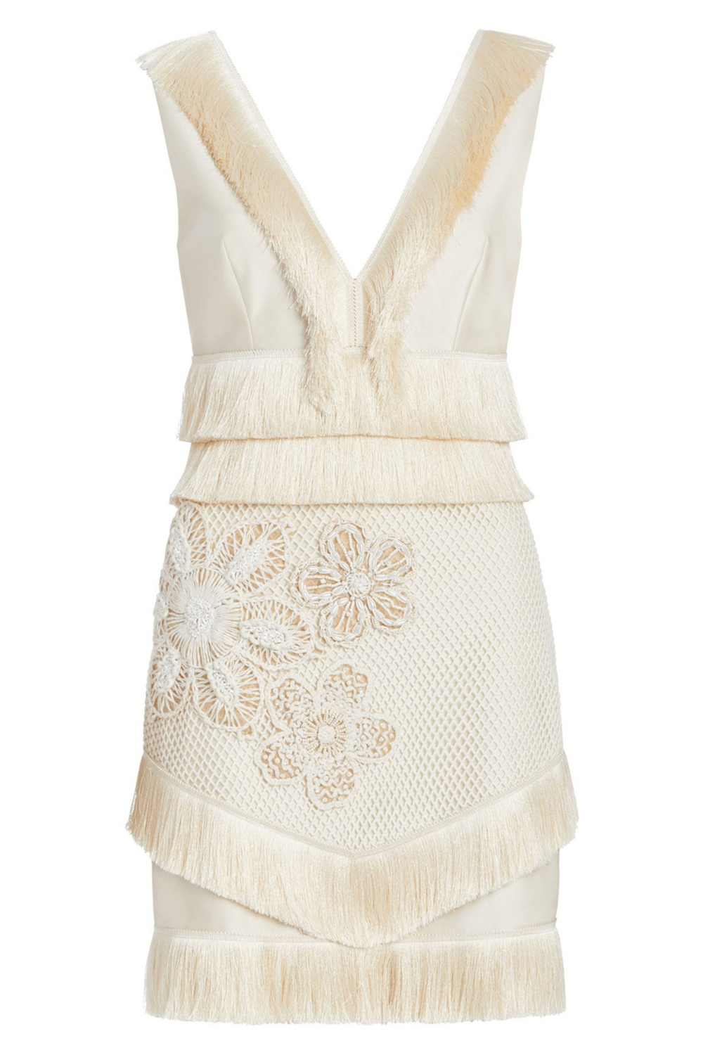 PATBO-Embroidered Fringe Mini Dress-