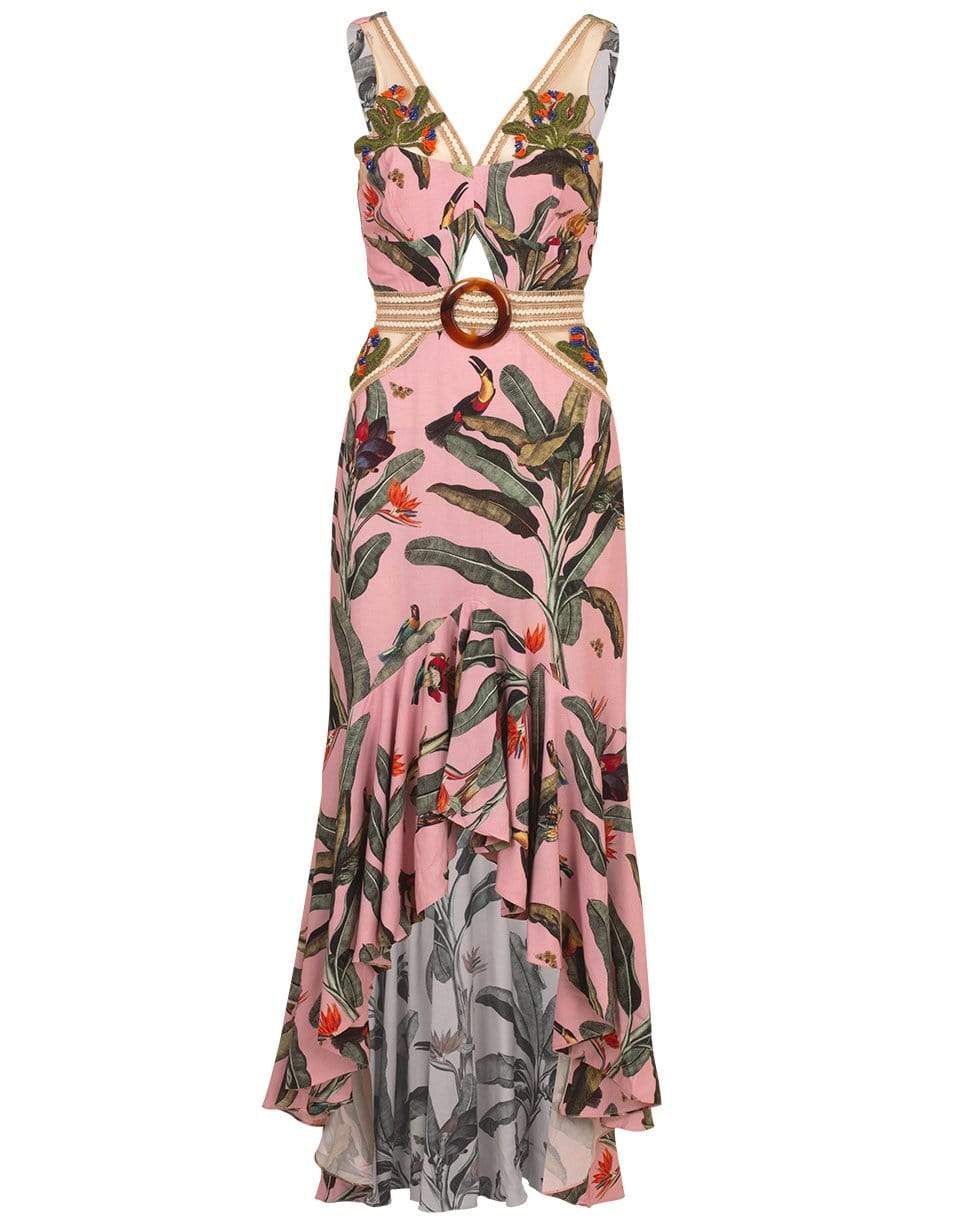 PATBO-Tropical Print Belted Midi Dress-