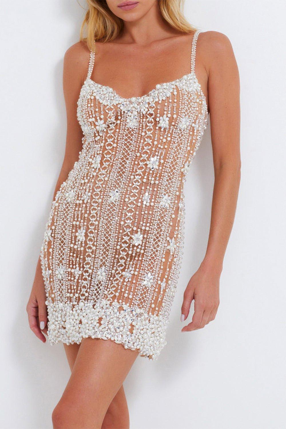 PATBO-Beaded Cocktail Dress-IVORY