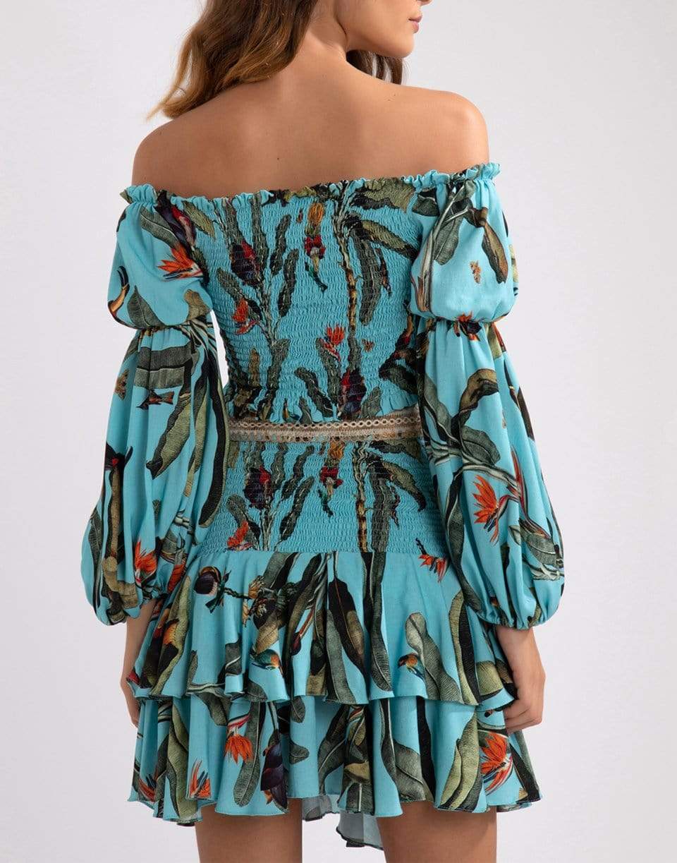 PATBO-Tropical Print Shirred Mini Skirt-