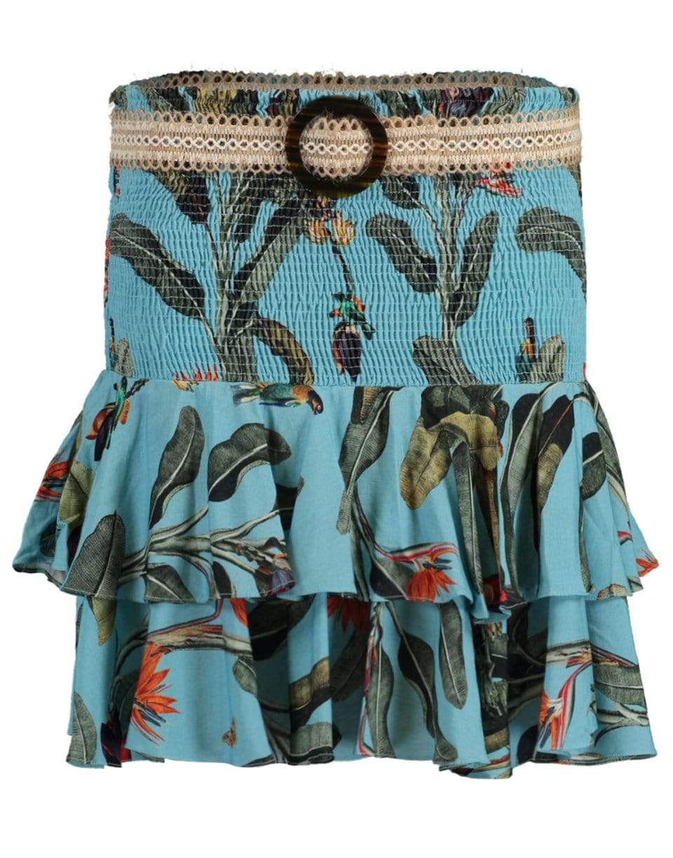 PATBO-Tropical Print Shirred Mini Skirt-