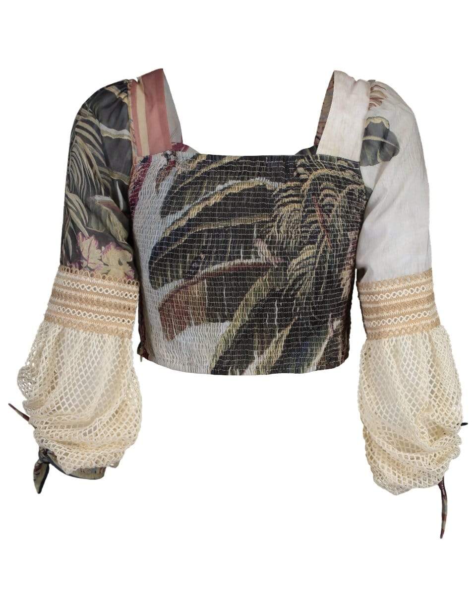 PATBO-Net Sleeve Printed Crop Top-