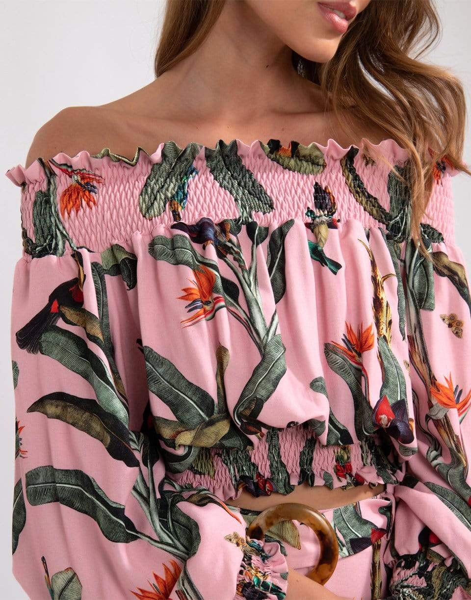 PATBO-Tropical Print Off-The-Shoulder Top-