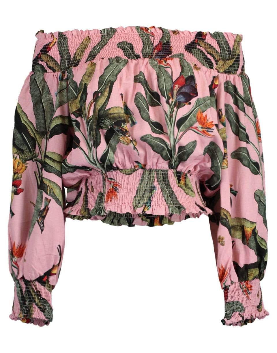 PATBO-Tropical Print Off-The-Shoulder Top-