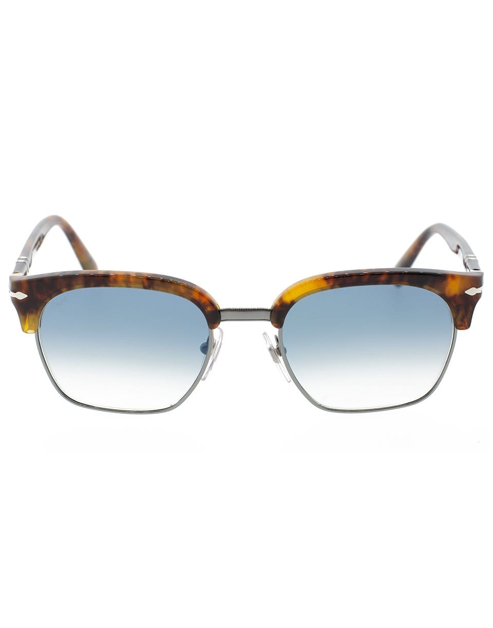 PERSOL-Blue Half Rim Acetate Sunglasses-CAFF/BLU