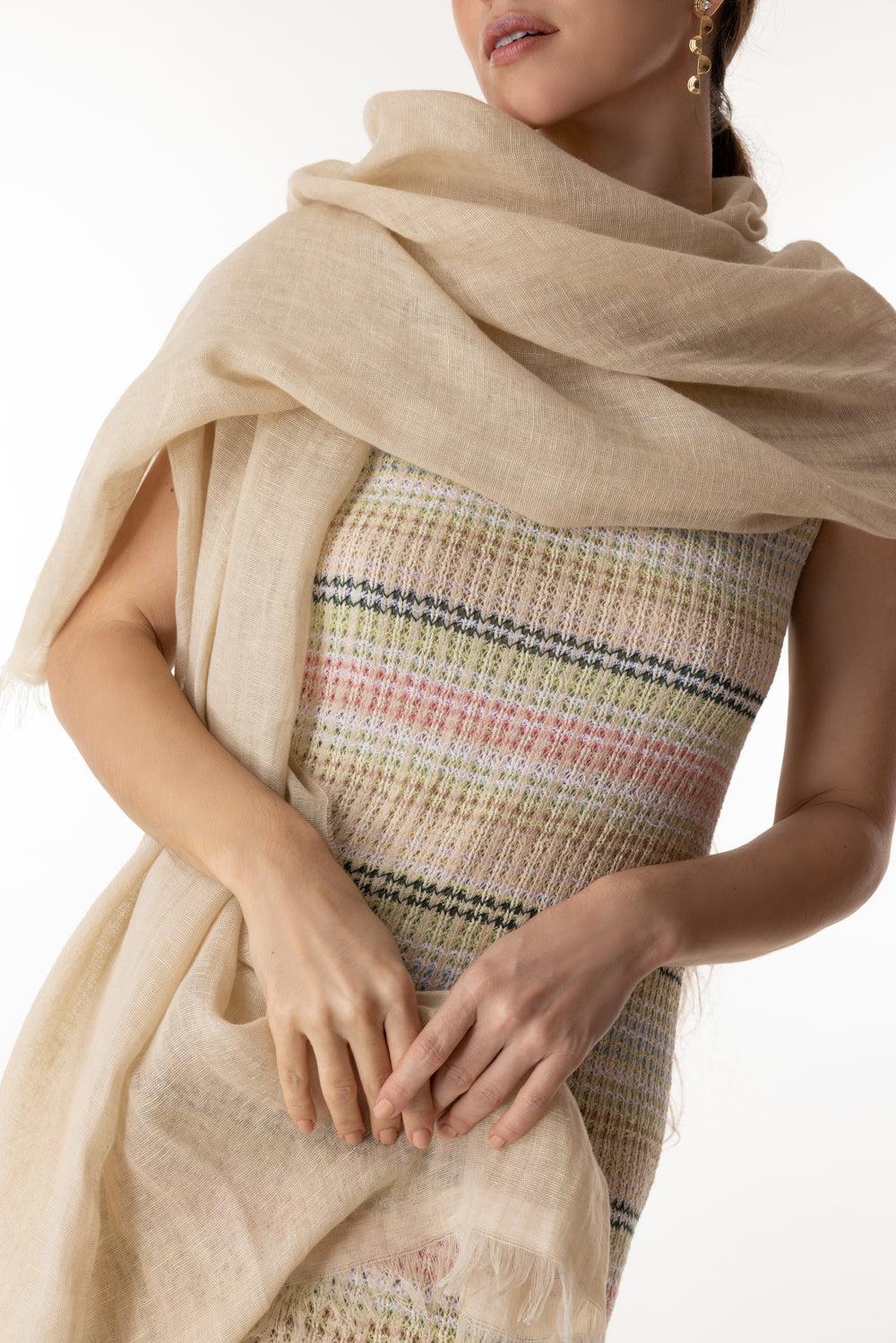 Embroidered Stole Scarf - Amber Beige-AMBR BGE-O/S-ACCESSORIESCARVES-PESERICO