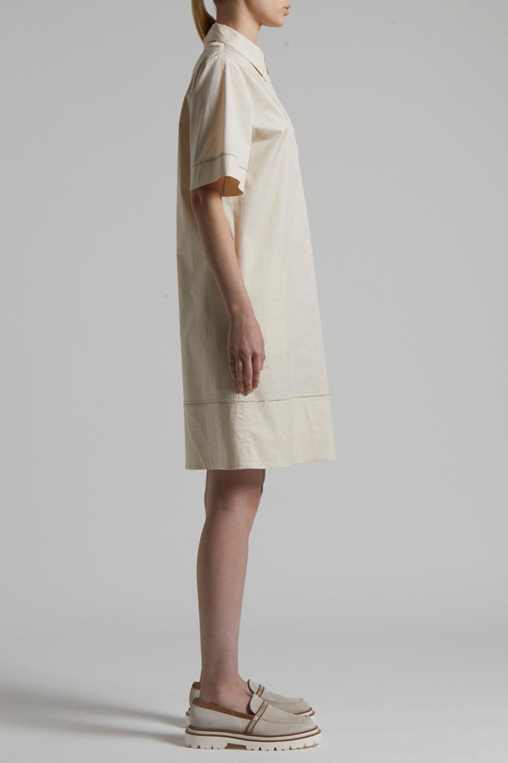 Short Sleeve Collar Dress-QRTZSAND-40-CLOTHINGDRESSCASUAL-PESERICO