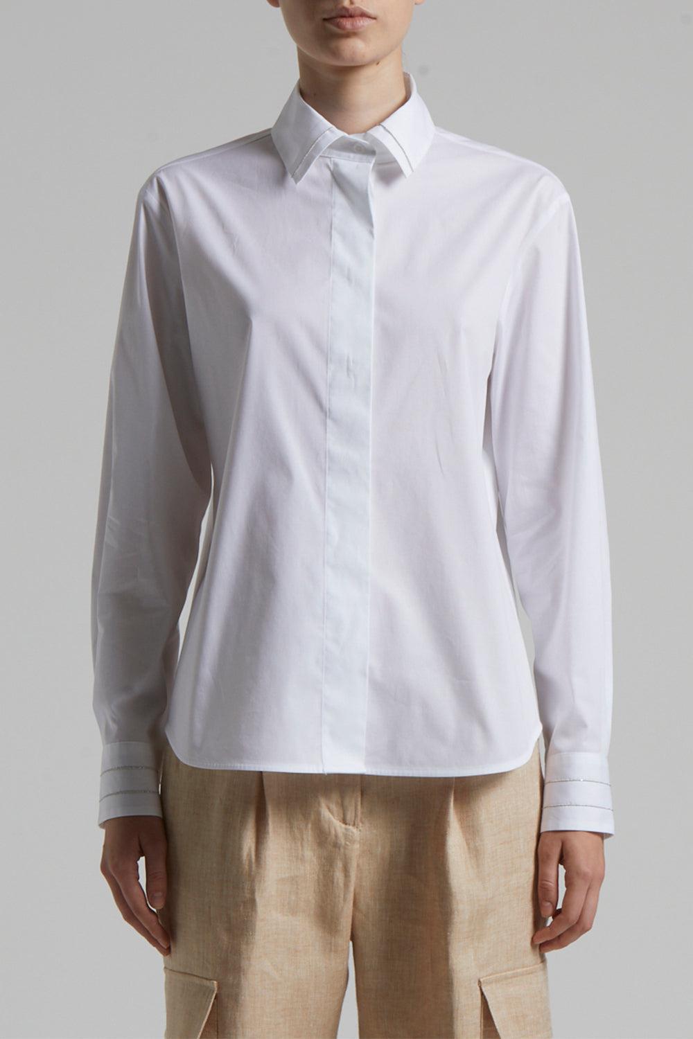 Cuff Detail Collared Shirt-LT WHT-38-CLOTHINGTOPBLOUSE-PESERICO