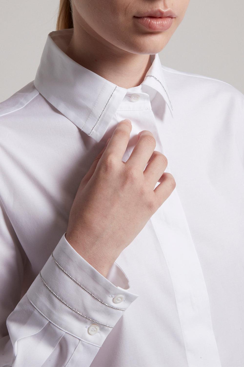 Cuff Detail Collared Shirt-LT WHT-38-CLOTHINGTOPBLOUSE-PESERICO