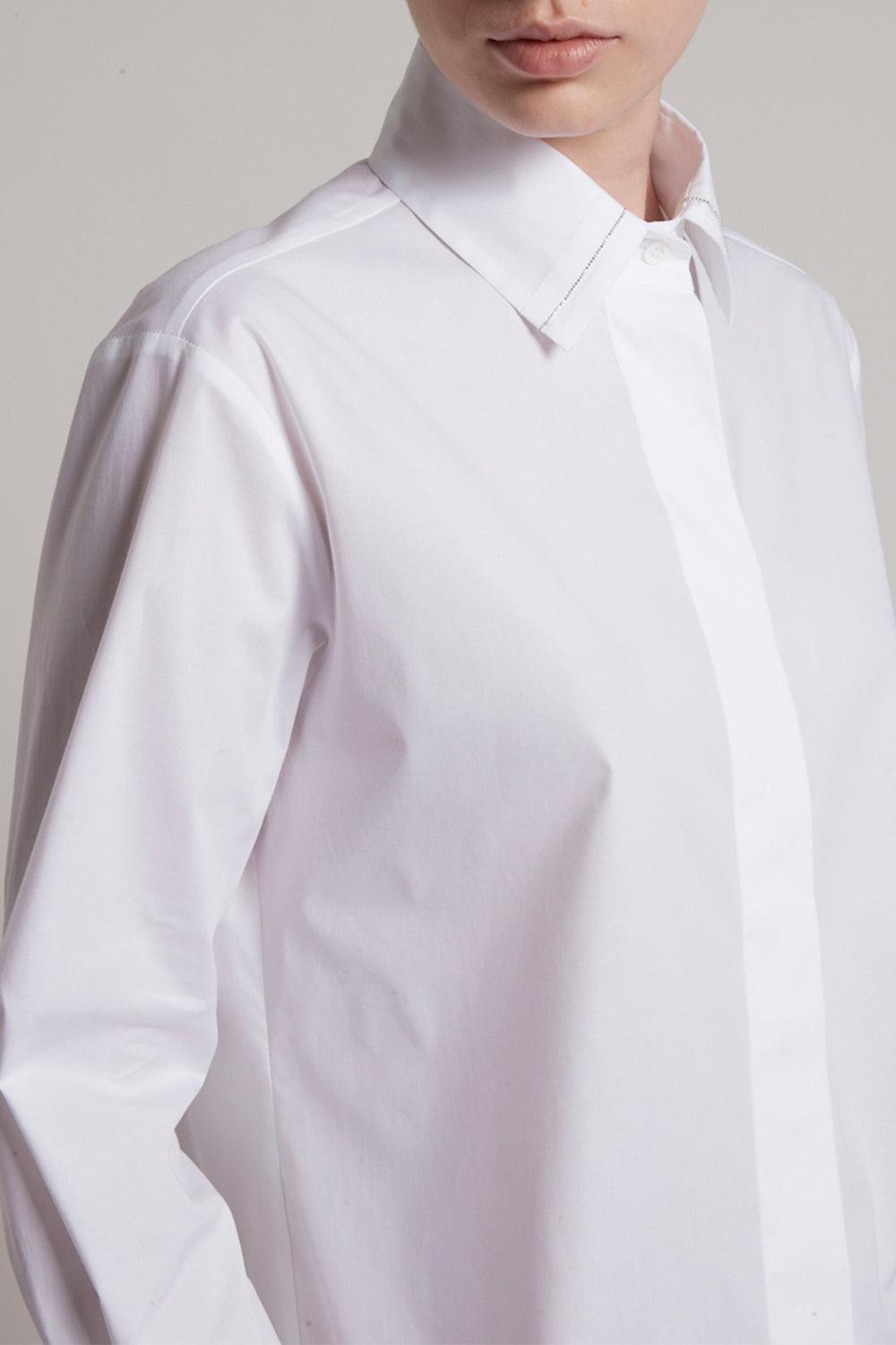 Cuff Detail Collared Shirt-LT WHT-38-CLOTHINGTOPBLOUSE-PESERICO