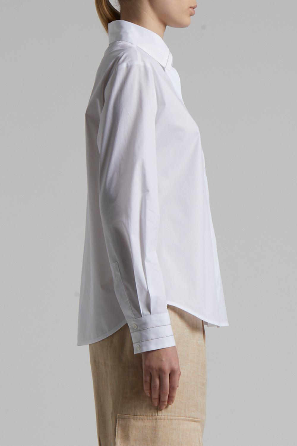 Cuff Detail Collared Shirt-LT WHT-38-CLOTHINGTOPBLOUSE-PESERICO