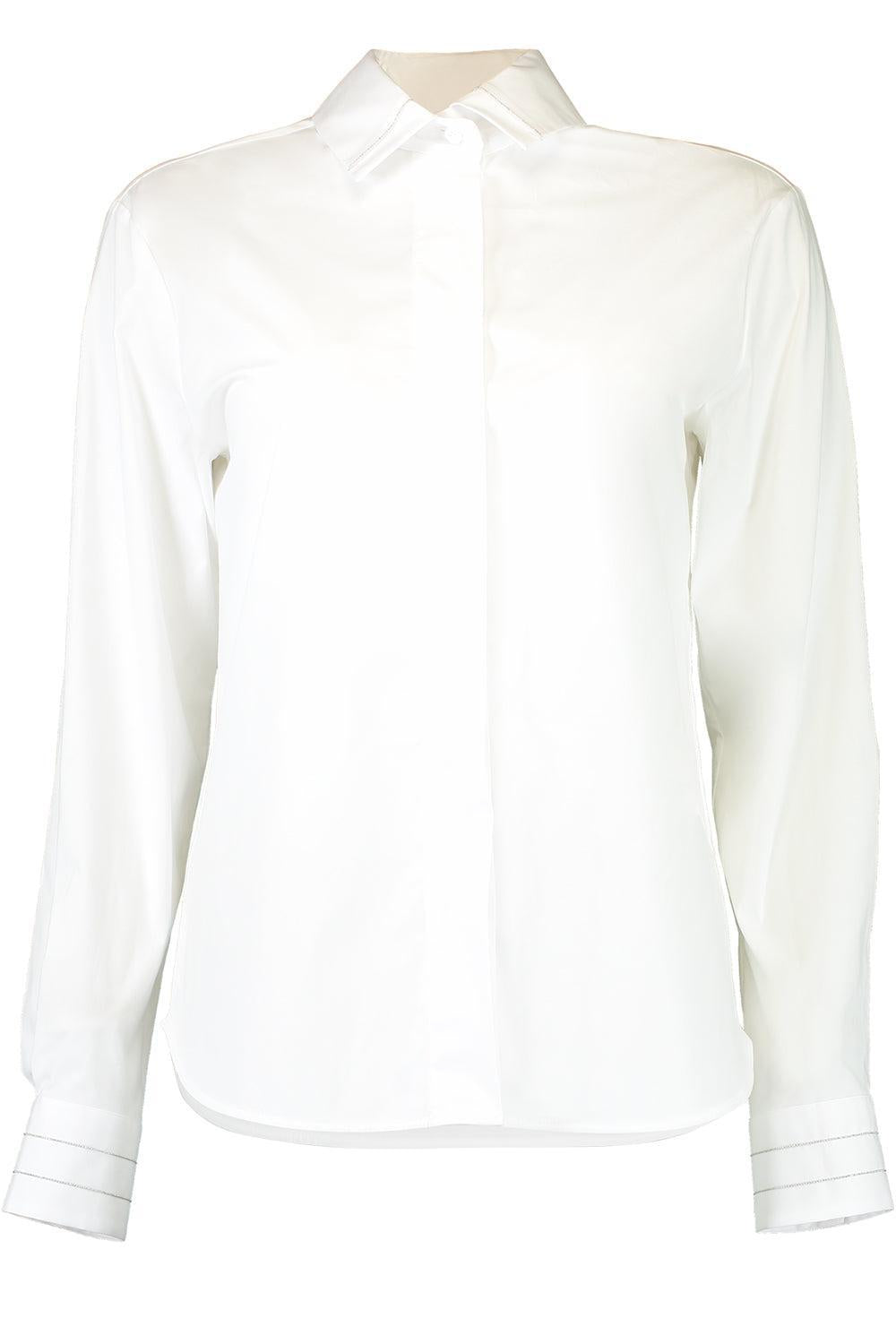 Cuff Detail Collared Shirt-LT WHT-38-CLOTHINGTOPBLOUSE-PESERICO