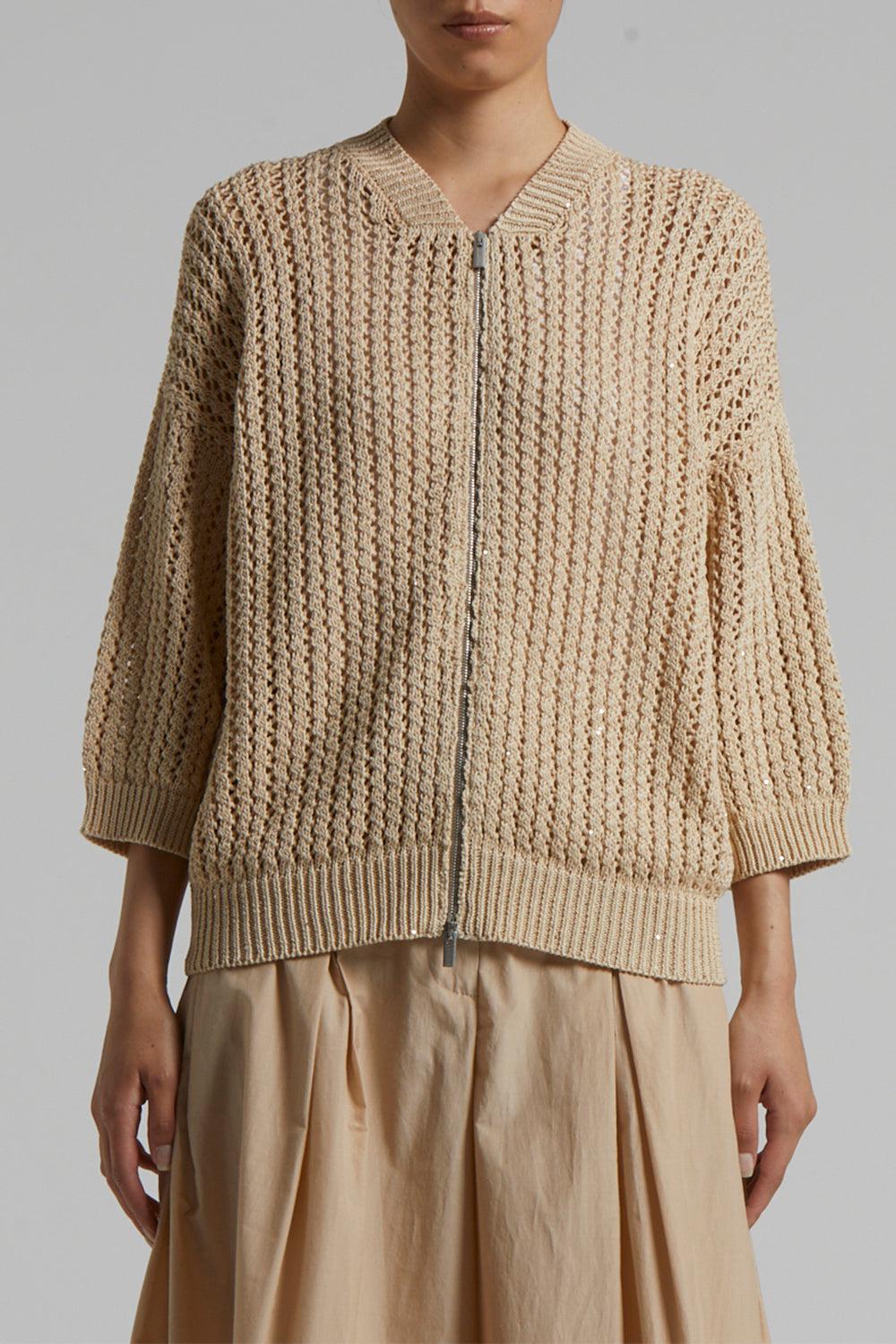 Knit Bomber Jacket-AMBER/BEIGE-38-CLOTHINGTOPKNITS-PESERICO