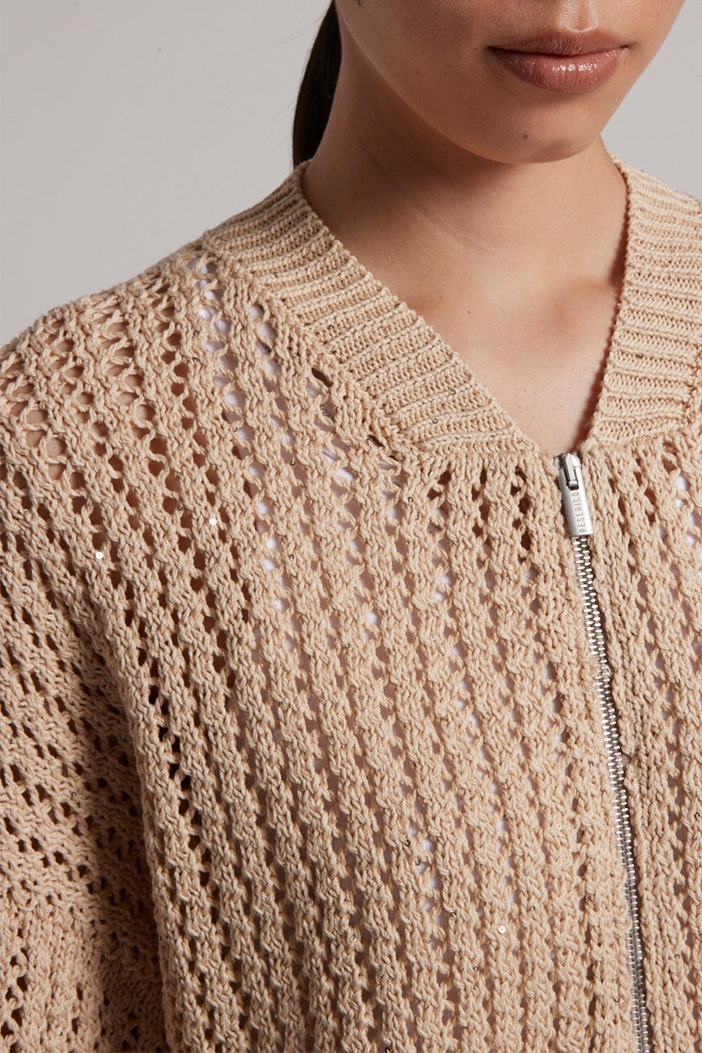 Knit Bomber Jacket-AMBER/BEIGE-38-CLOTHINGTOPKNITS-PESERICO
