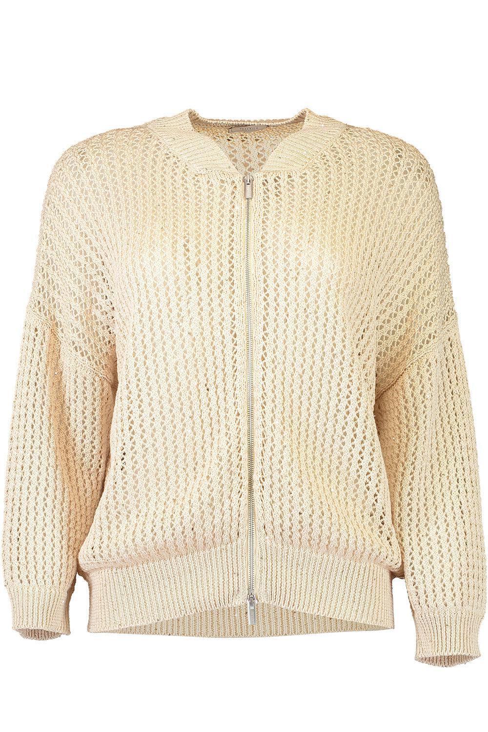 Knit Bomber Jacket-AMBER/BEIGE-38-CLOTHINGTOPKNITS-PESERICO