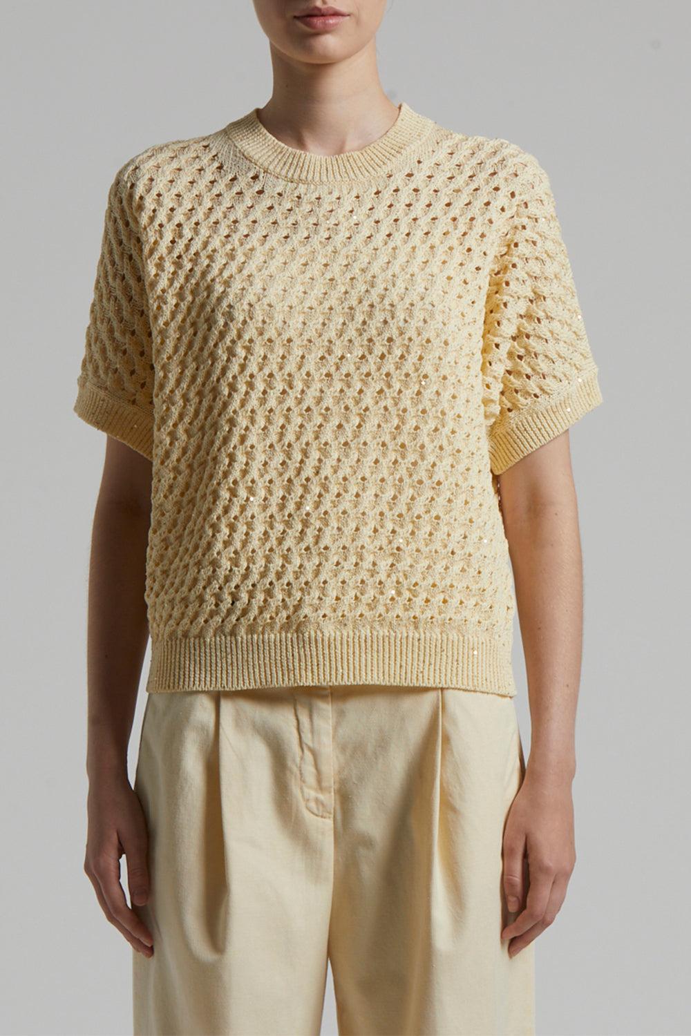 Short Sleeve Knit Sweater-AMBER/BEIGE-38-CLOTHINGTOPKNITS-PESERICO