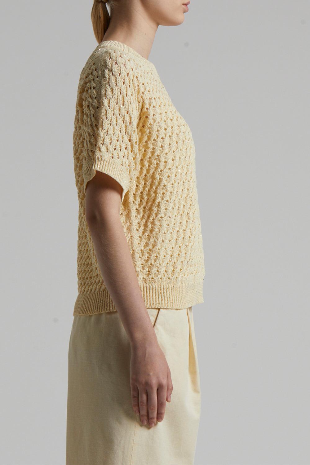Short Sleeve Knit Sweater-AMBER/BEIGE-38-CLOTHINGTOPKNITS-PESERICO