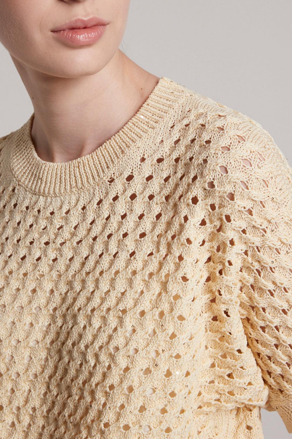 Short Sleeve Knit Sweater-AMBER/BEIGE-38-CLOTHINGTOPKNITS-PESERICO