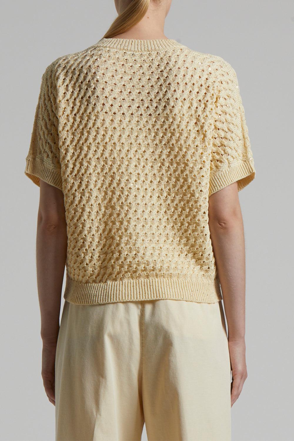 Short Sleeve Knit Sweater-AMBER/BEIGE-38-CLOTHINGTOPKNITS-PESERICO