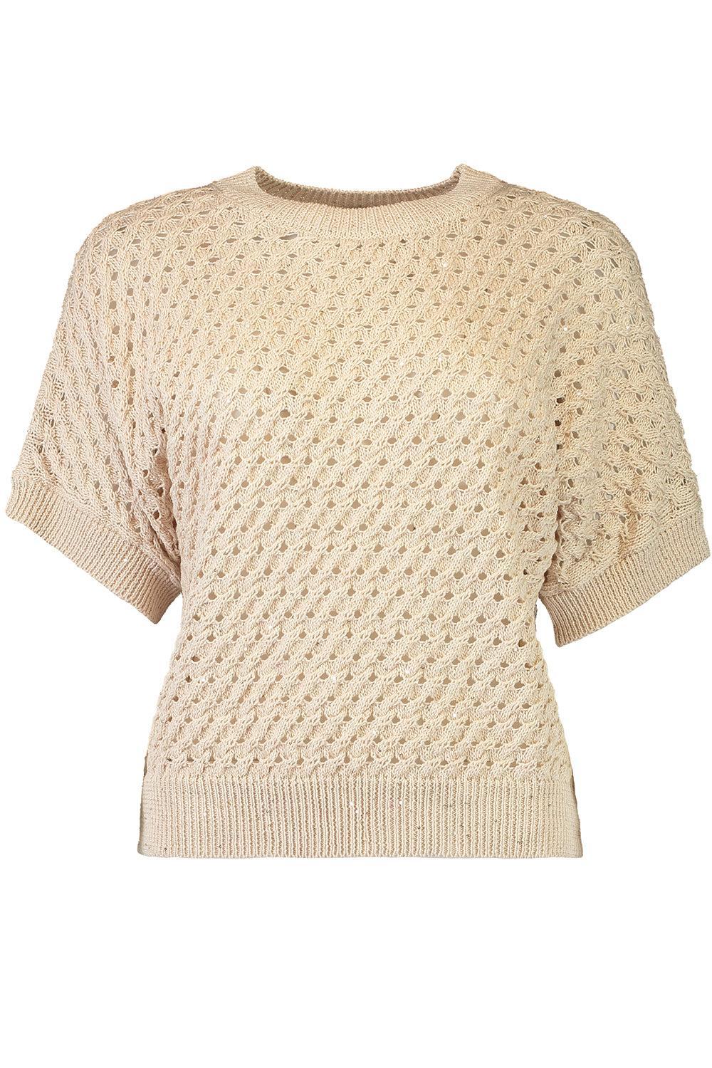 Short Sleeve Knit Sweater-AMBER/BEIGE-38-CLOTHINGTOPKNITS-PESERICO